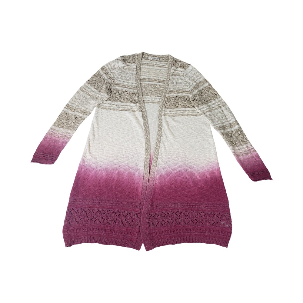 Maurices Women Plus Size 3 Ombre Crochet Lace Open Front Cardigan Purple Beige